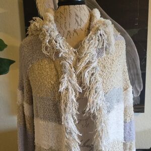 Knox Rose Penny Land Hooded Cardigan in Cream and Gray Penny Lane